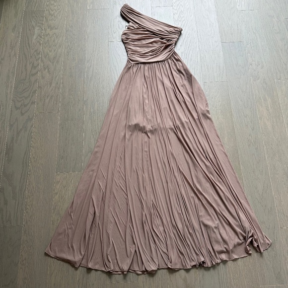 Ronny Kobo Collection One-Shoulder Maxi Dress in Taupe - Picture 2 of 14
